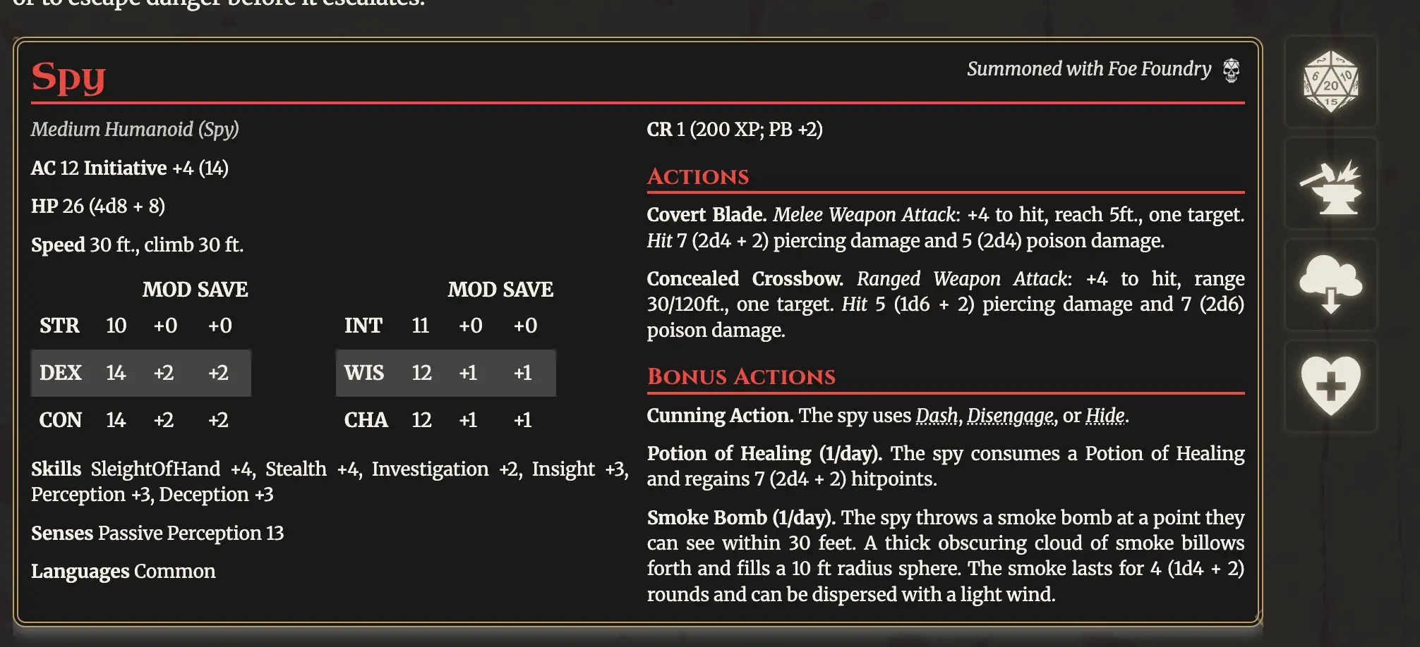 Save a monster from a statblock