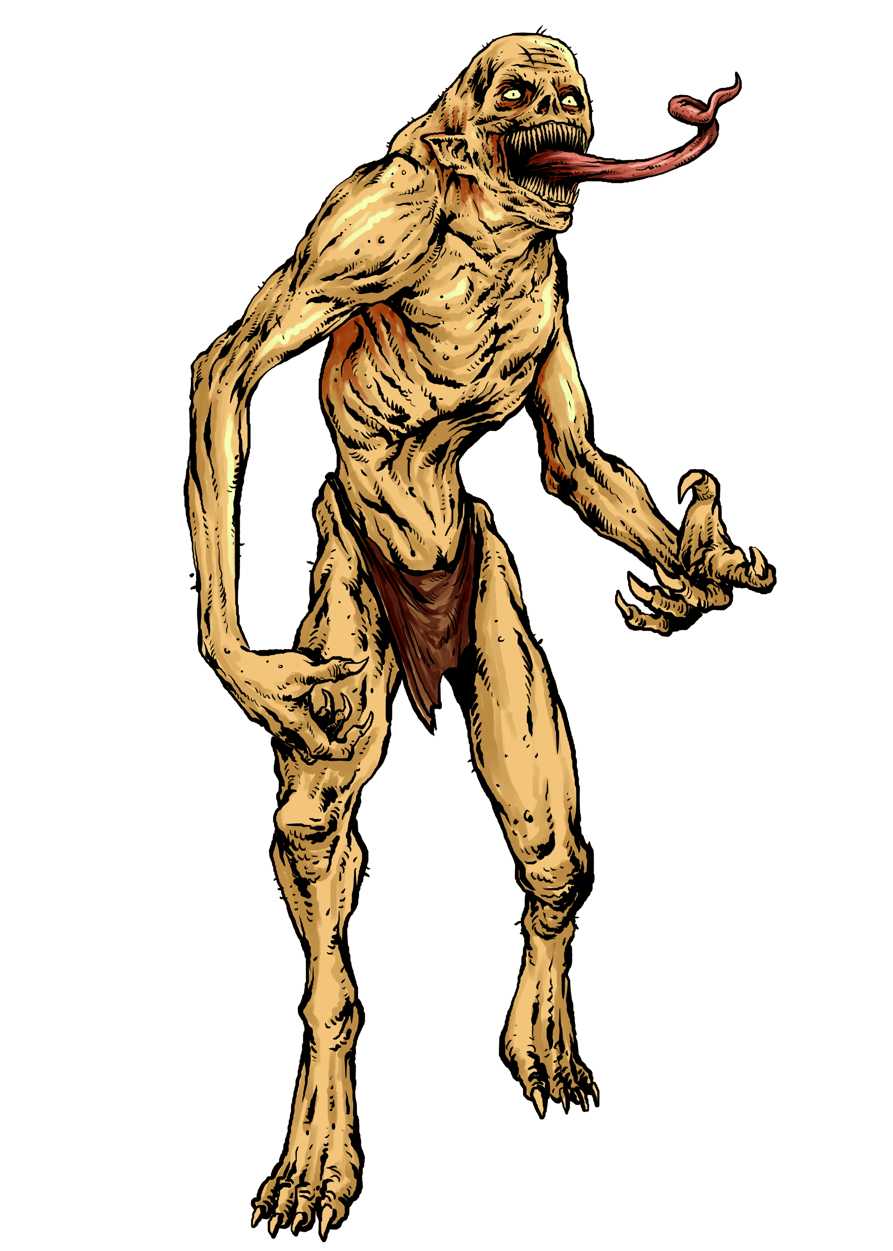 Undead ghoul with decaying flesh and slavering jaws lunging from the shadows