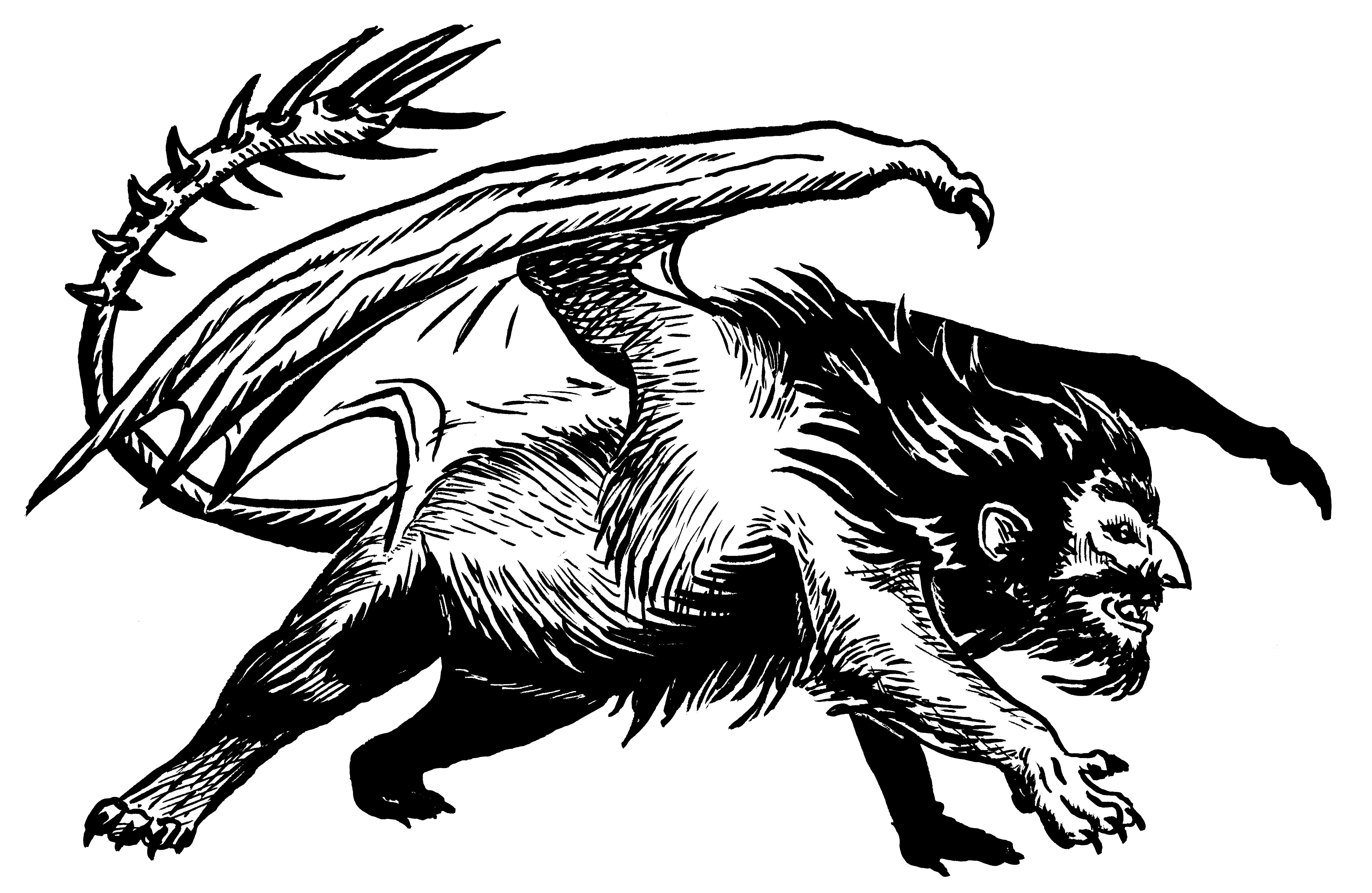 A cantankerous Manticore prepares to strike