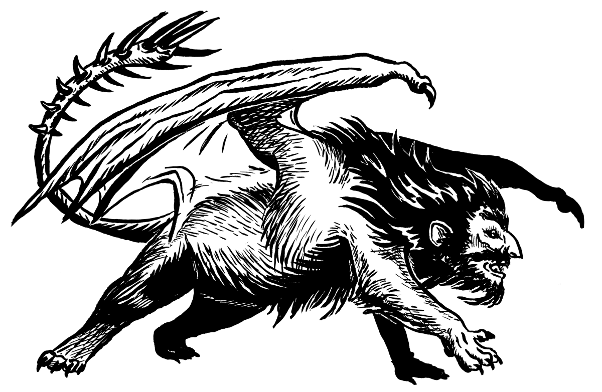A cantankerous Manticore prepares to strike