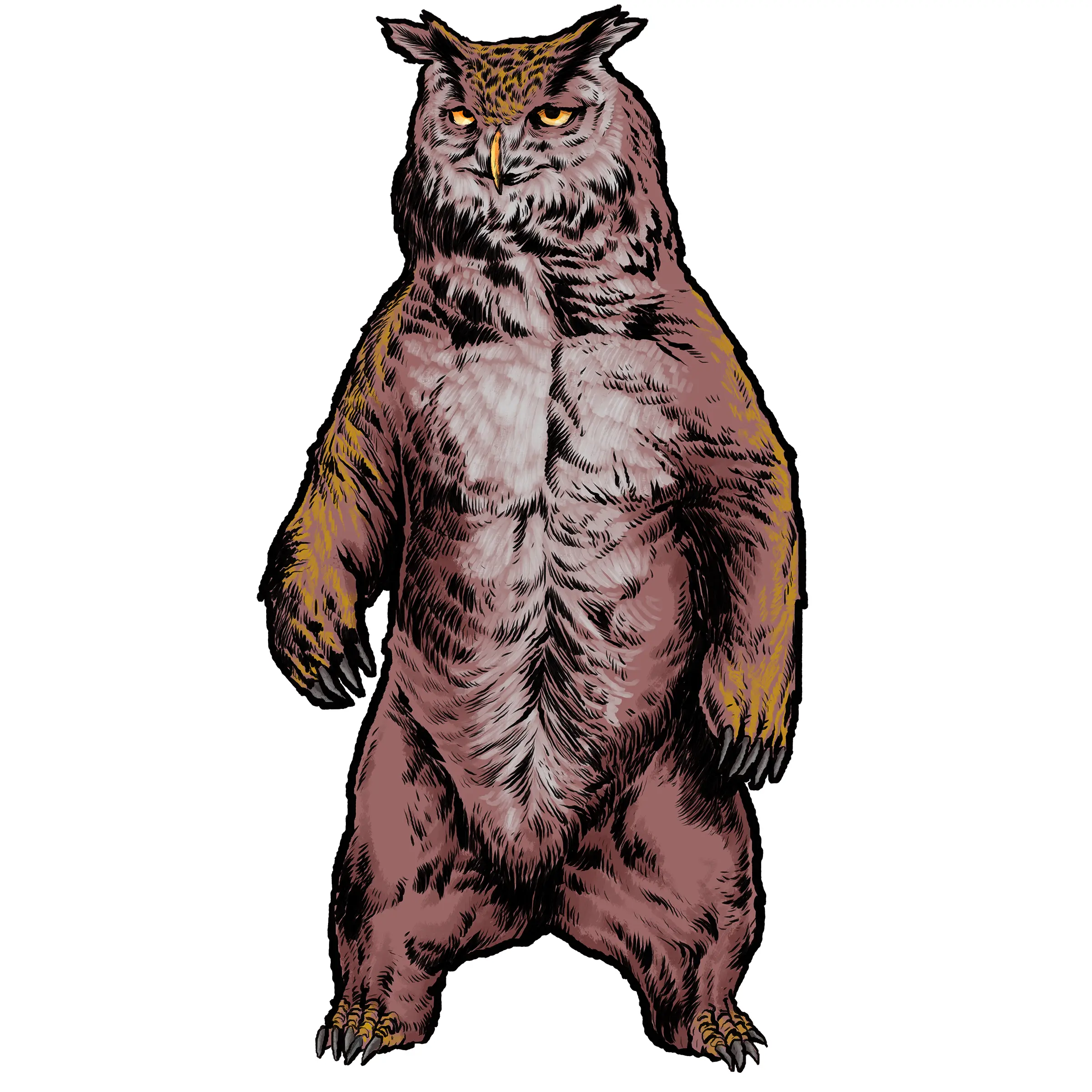 An owlbear stands threateningly on its hind legs